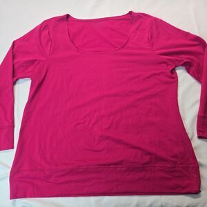 EVCR Top Womens Plus Size Shirt 2X Pink Relaxed Long Sleeve Barbiecore Tee